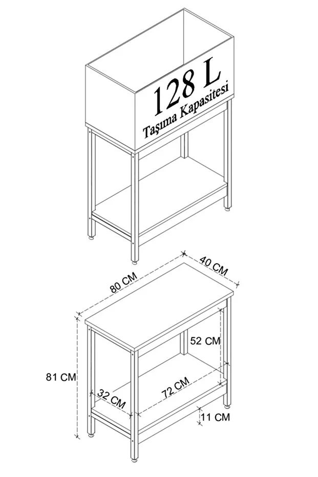 Akvaryum Sehpası Yan Sehpa Metal Ayaklı Sehpa 80 x 40 Cm Çam
